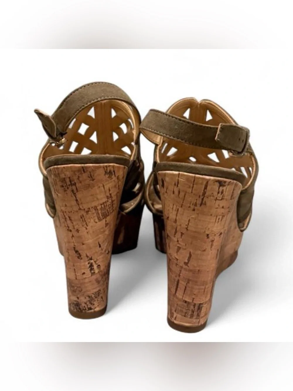 Women’s Green Suede Cutout Wedge Sandals